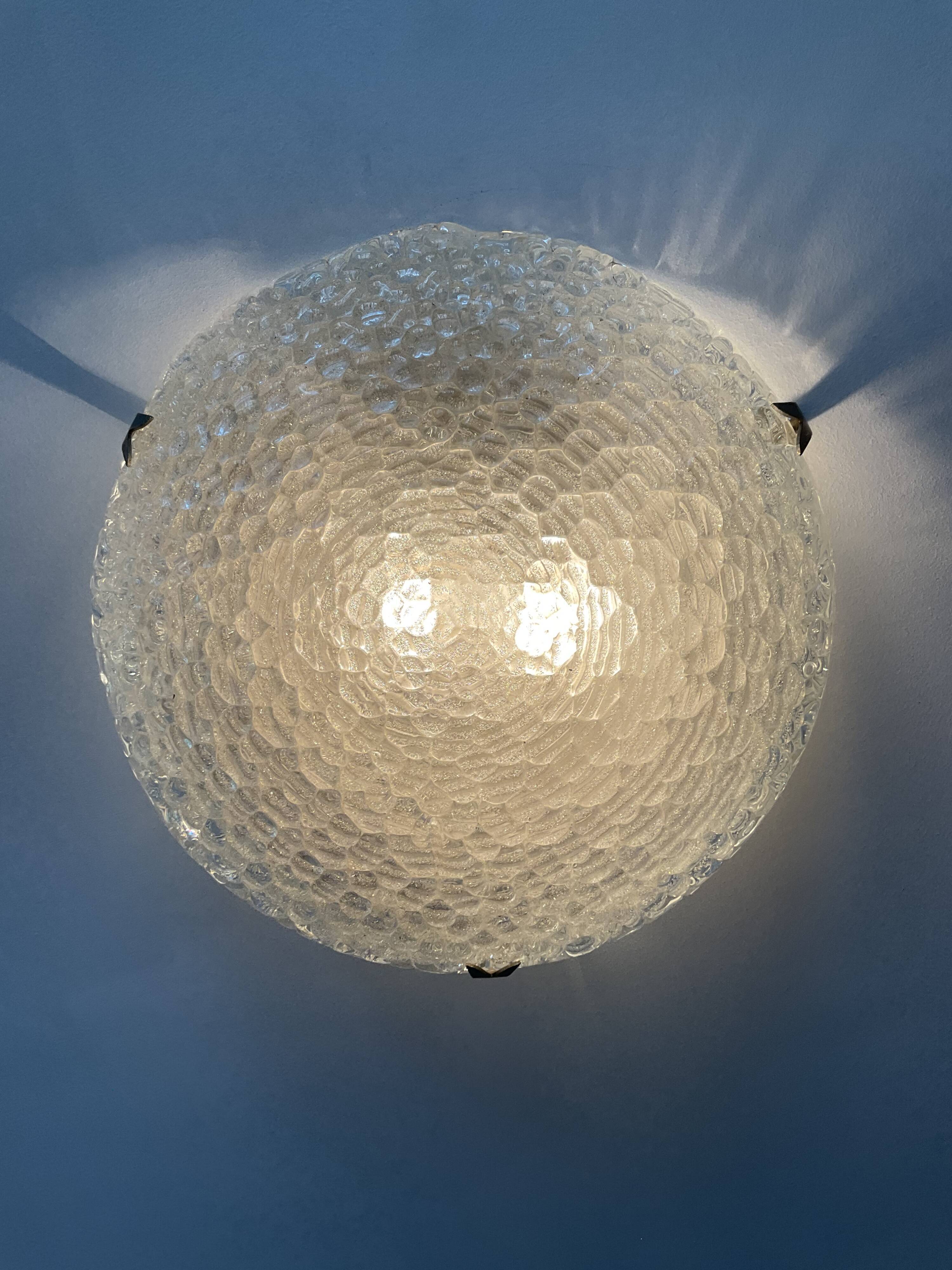 Vintage ceiling lamp year 60-70 in molded glass Ф40cm