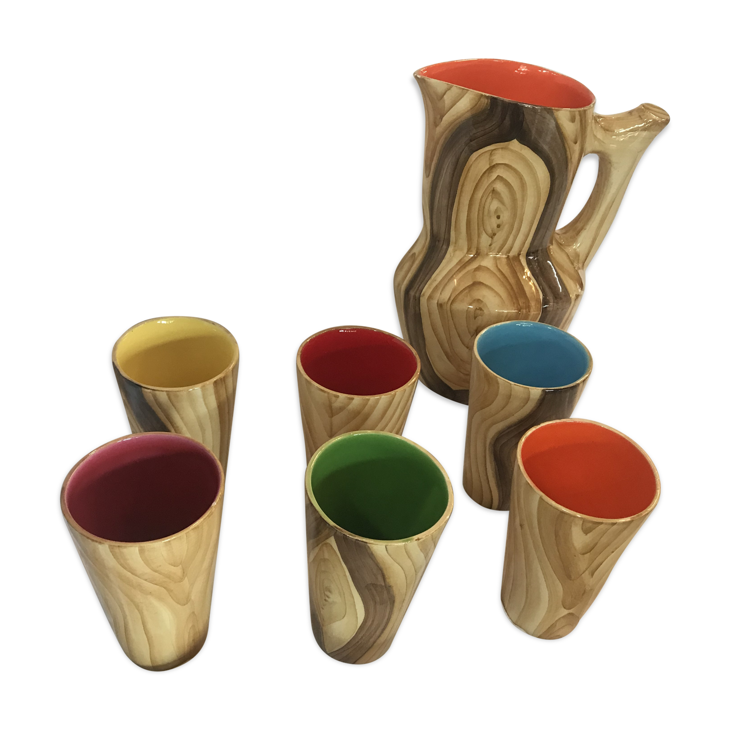 Grandjean-Joudan orangeade set Ceramic faux-bois from the 1950s