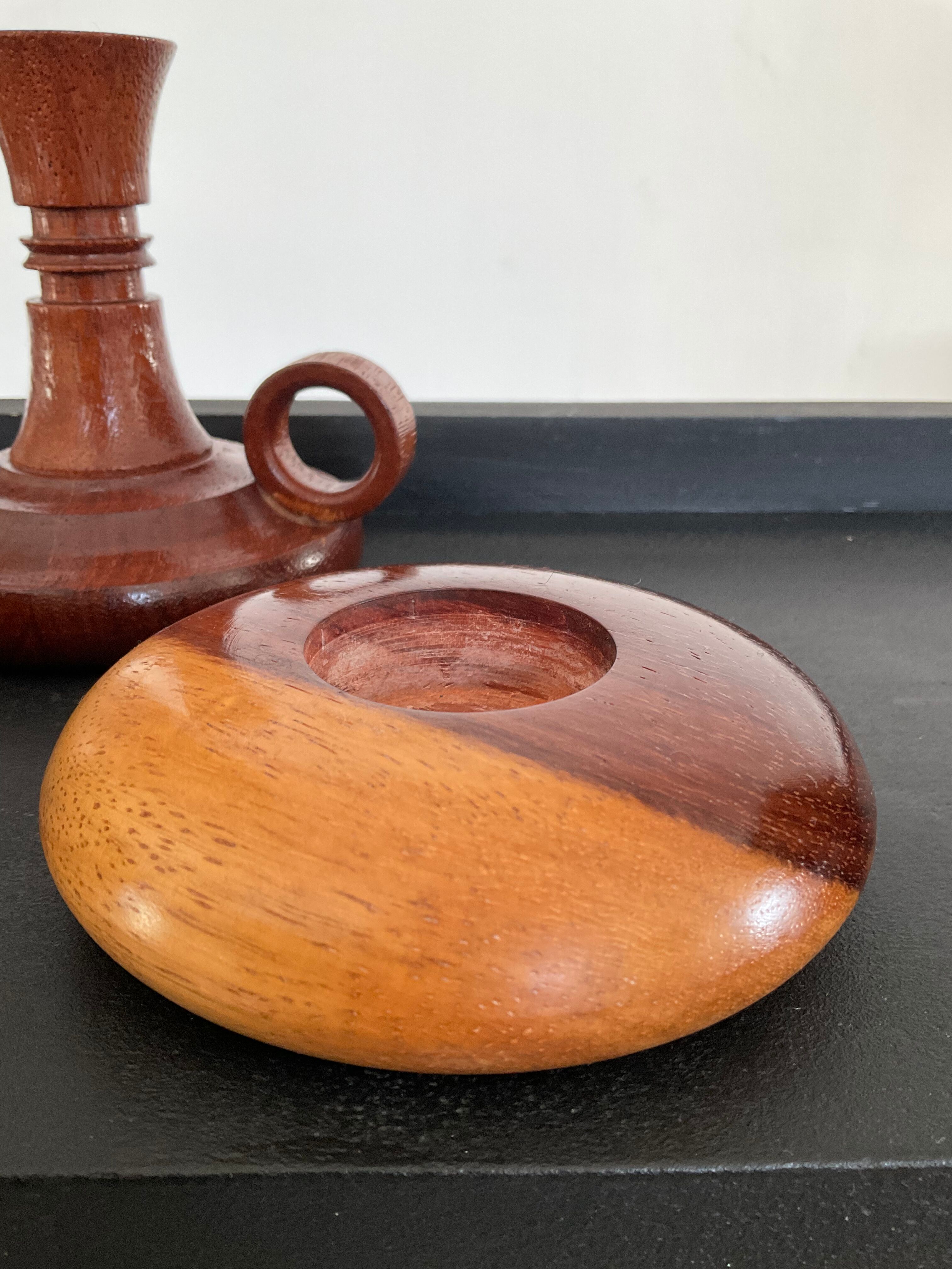 Series of 4 vintage wooden candle holders