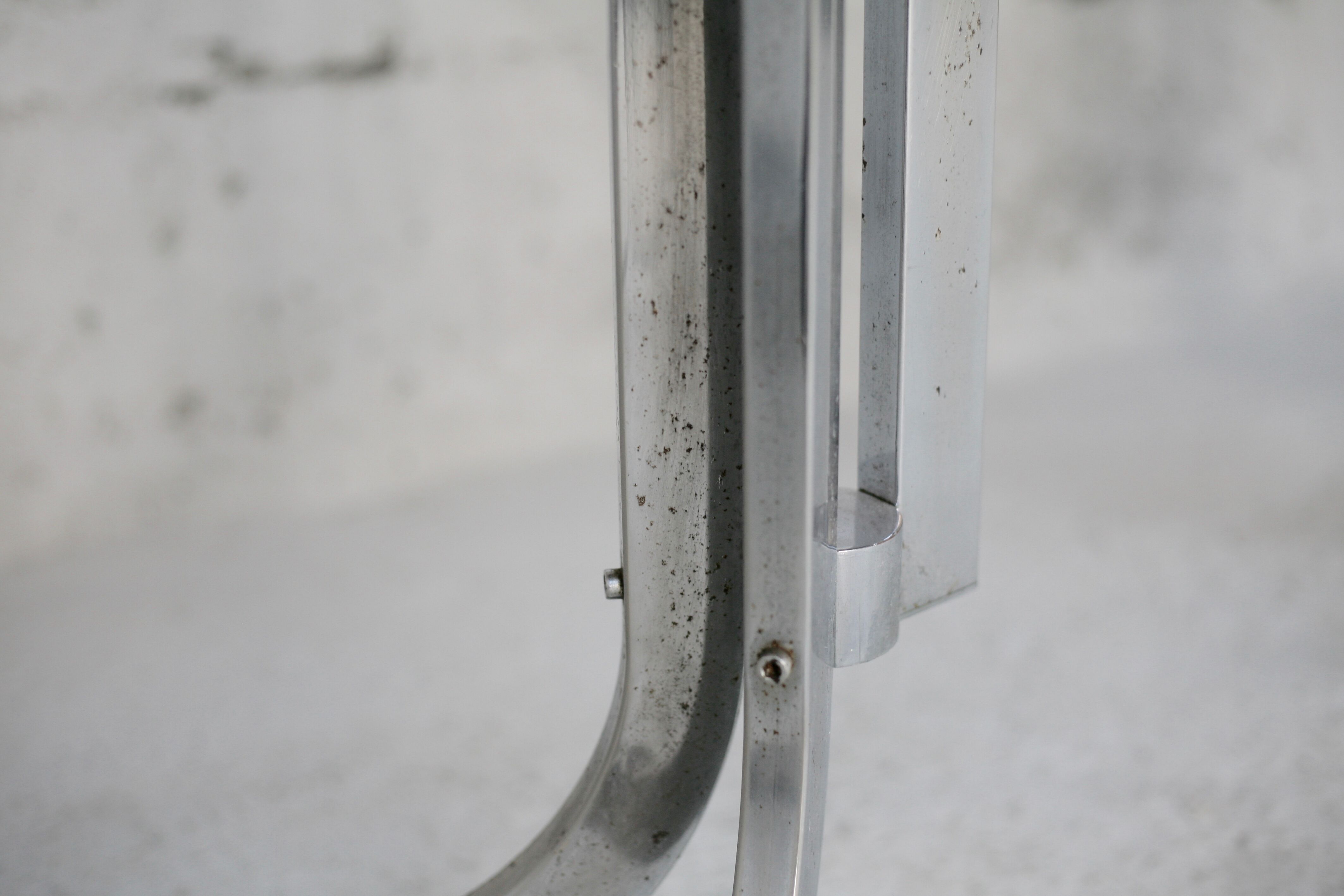 Table chrome steel smoked glass slab. France, circa 1970