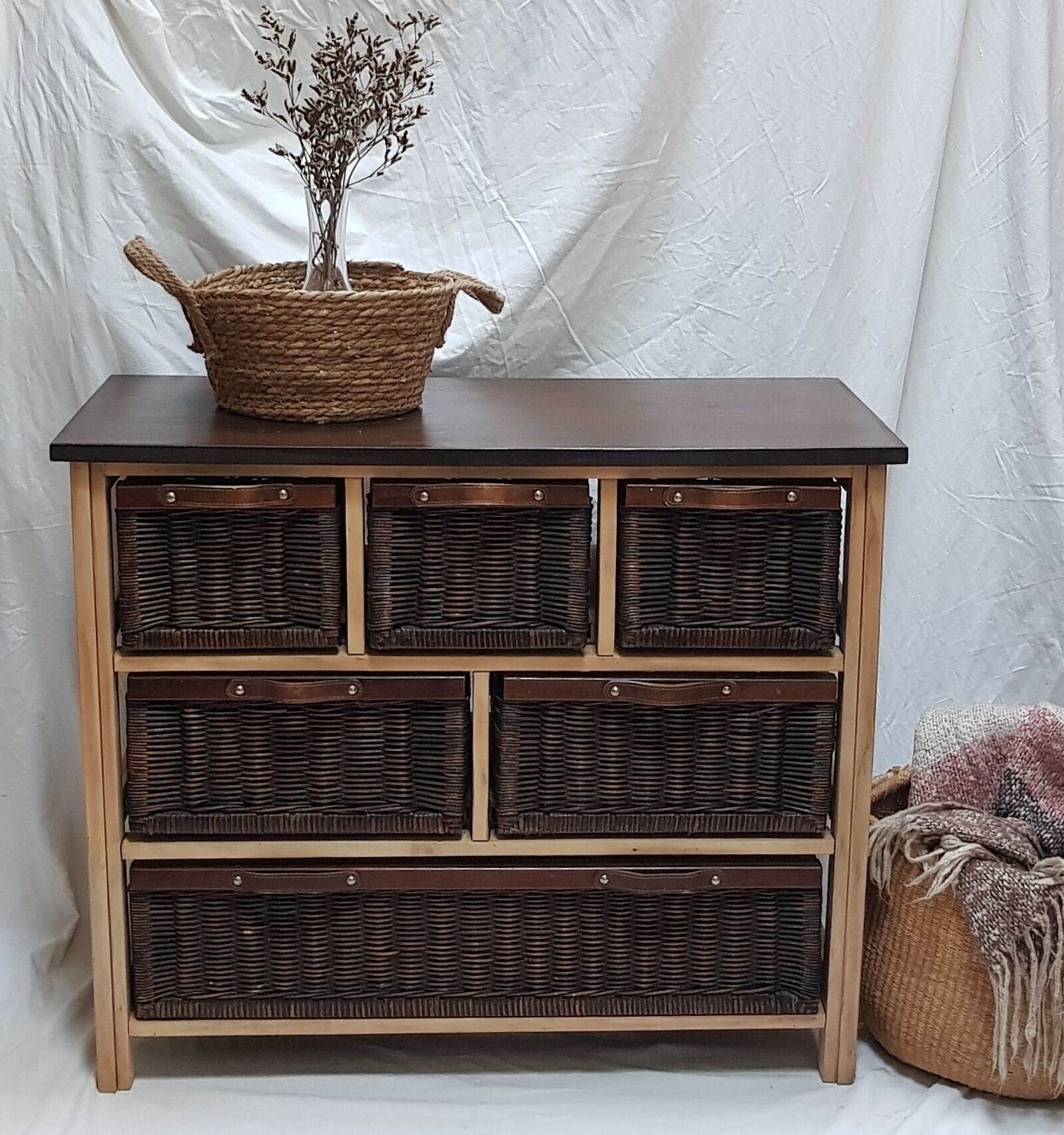 Commode 6 tiroirs en rotin