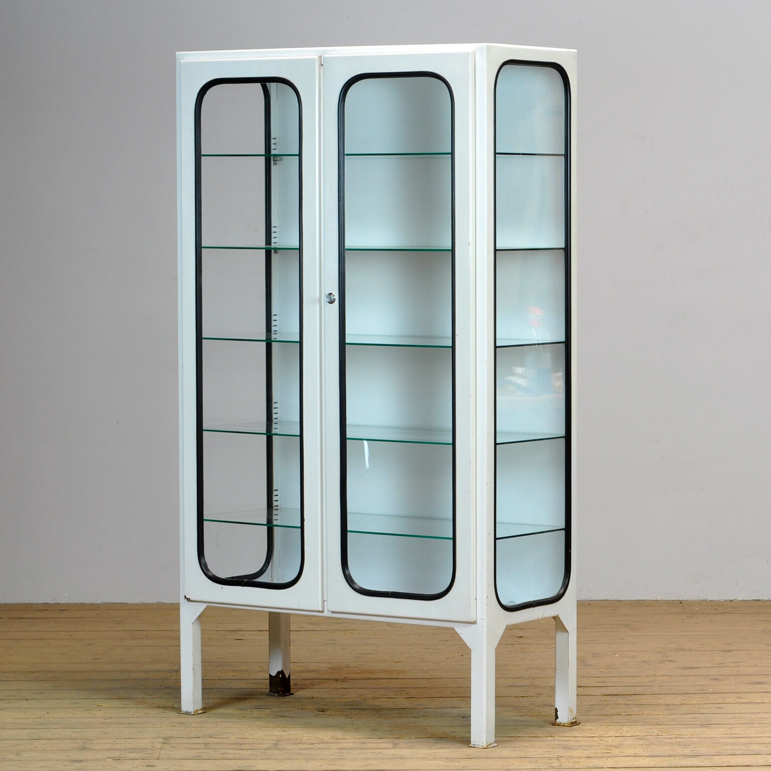 Glass & iron medical cabinet, 1970s