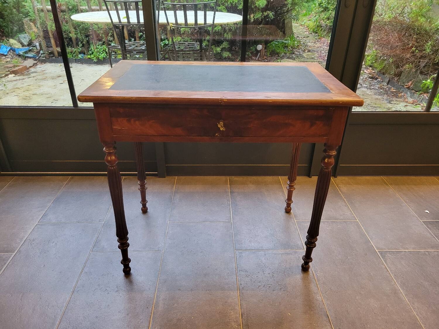 Side table with drawer and leather top