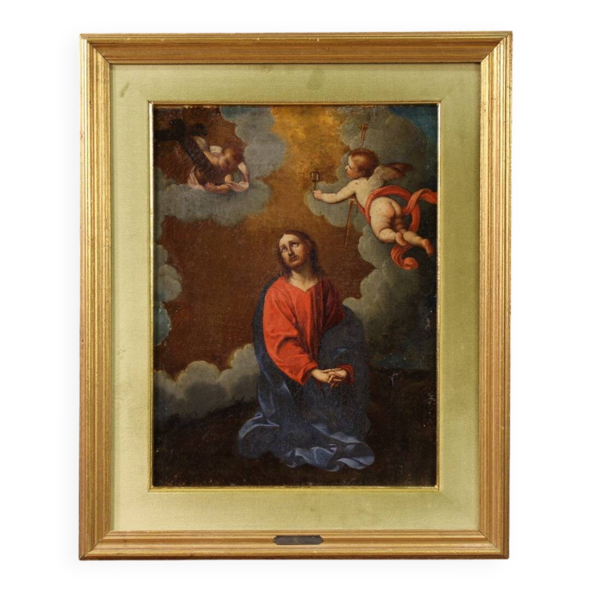Antique Italian painting Christ with angels from the 17th century