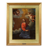 Antique Italian painting Christ with angels from the 17th century