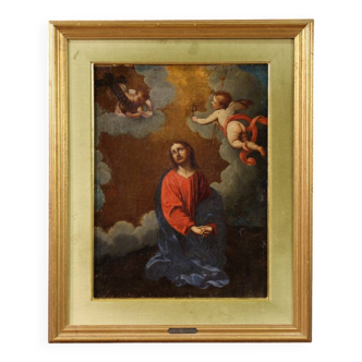 Antique Italian painting Christ with angels from the 17th century