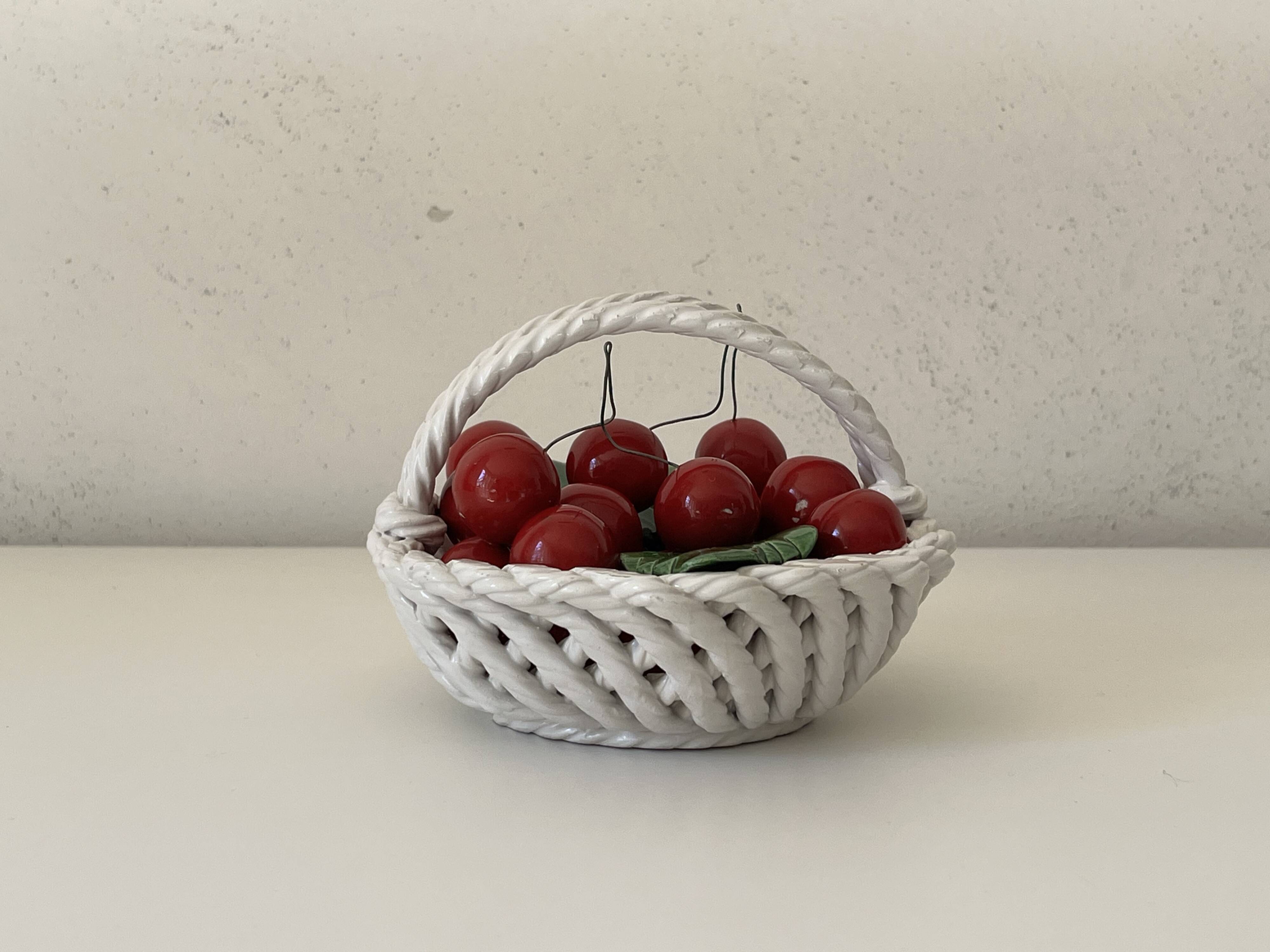 Italian ceramic cherry basket signed Bassano – Vintage