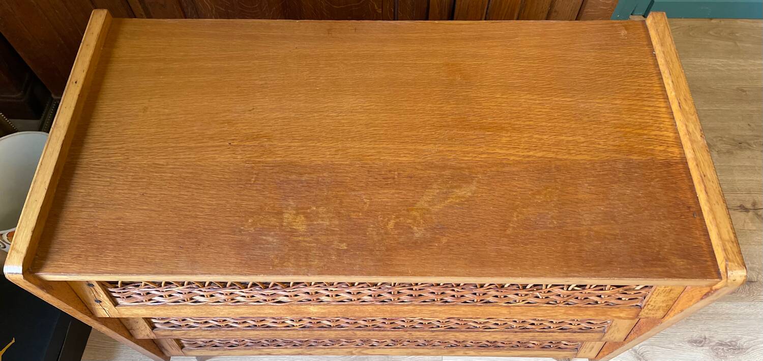Commode vintage bois et rotin