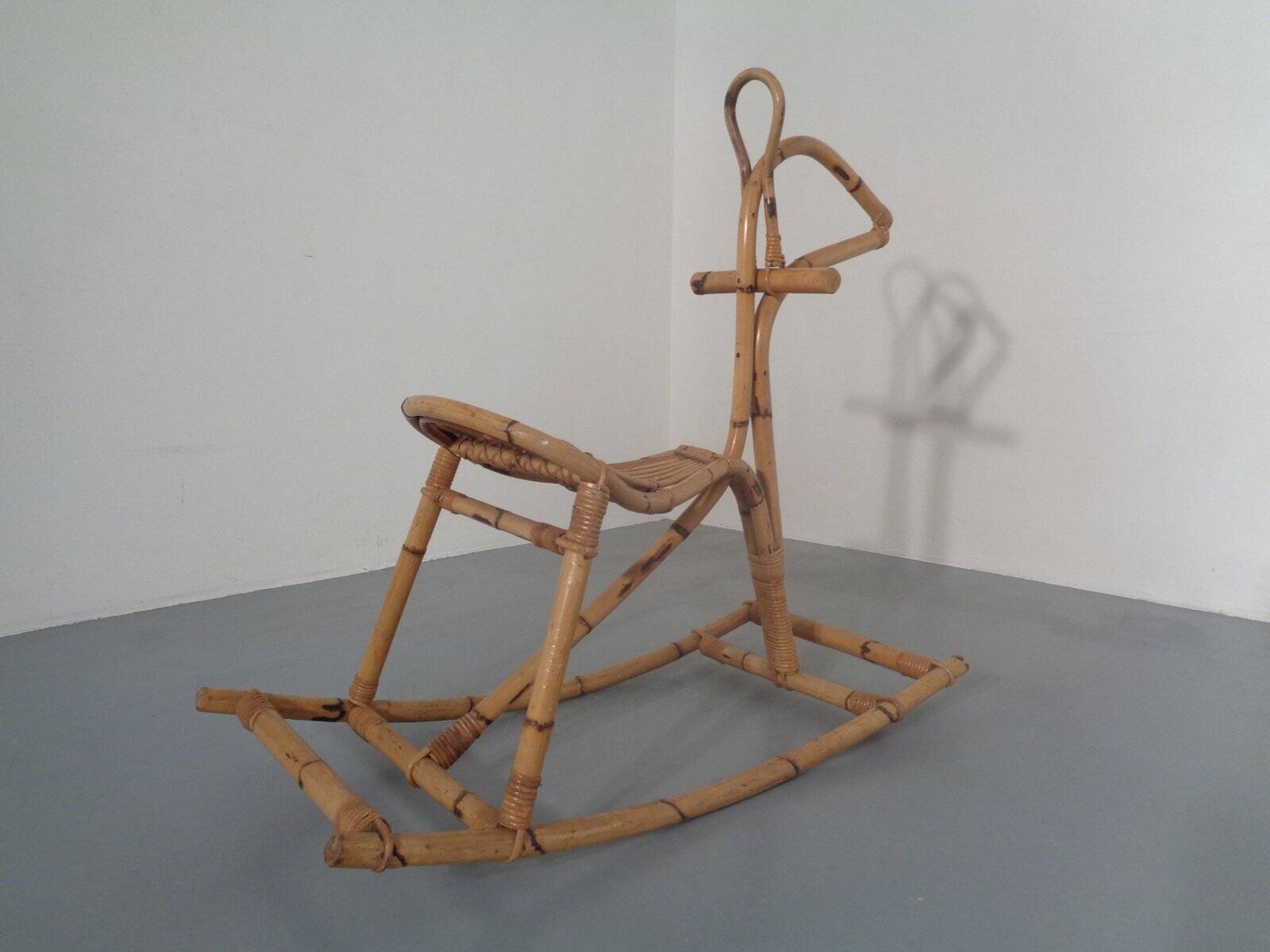 Large Bamboo Rocking Horse by Dirk van Sliedregt for Rohé Noordwolde, 1950s