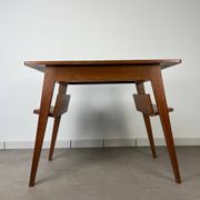 Compass leg desk, 1950s wood reconstitution style.