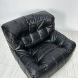 ‘80s vintage leather Kashima 1-seater + ottoman by Michel Ducaroy for Ligne Roset