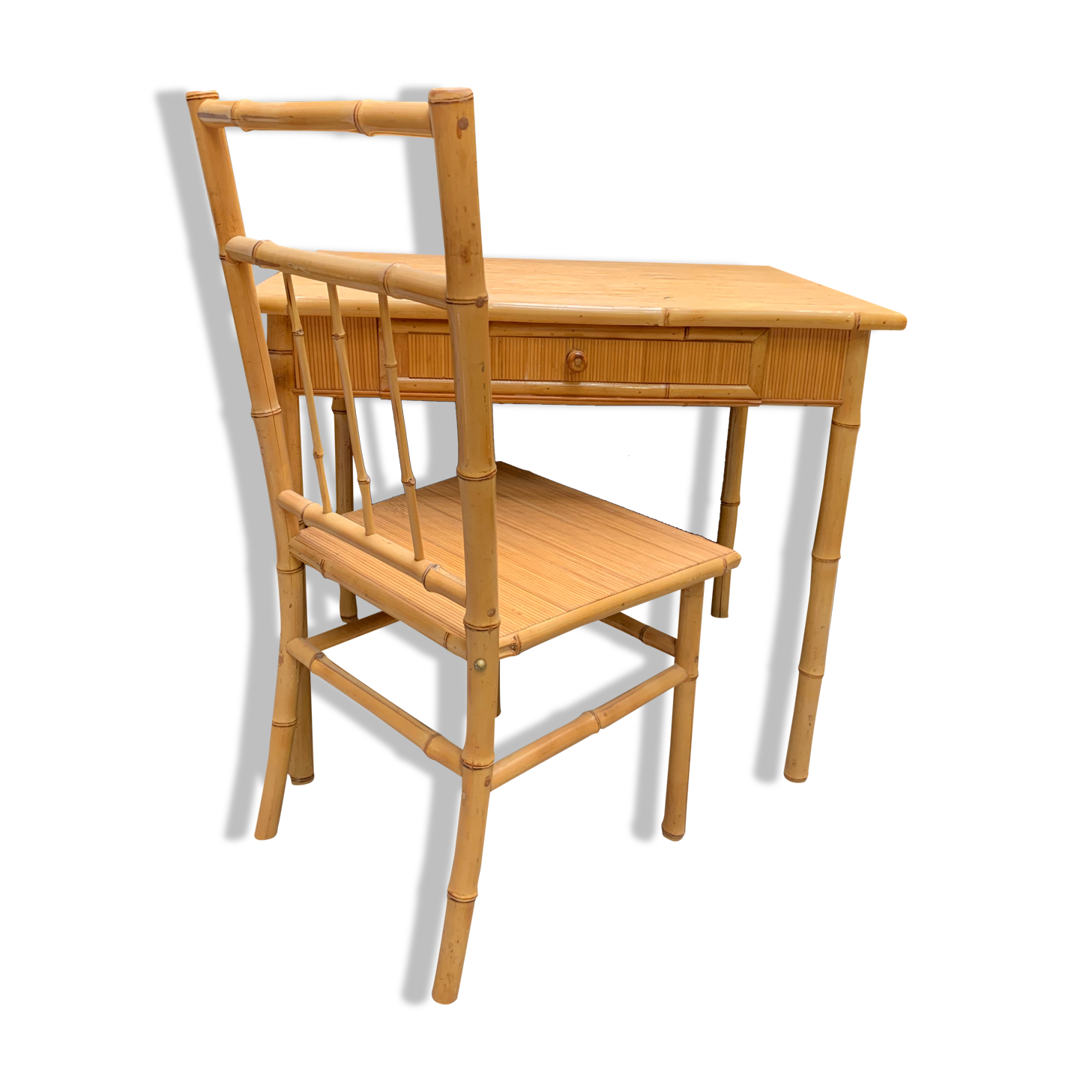 Desk and its vintage bamboo chair