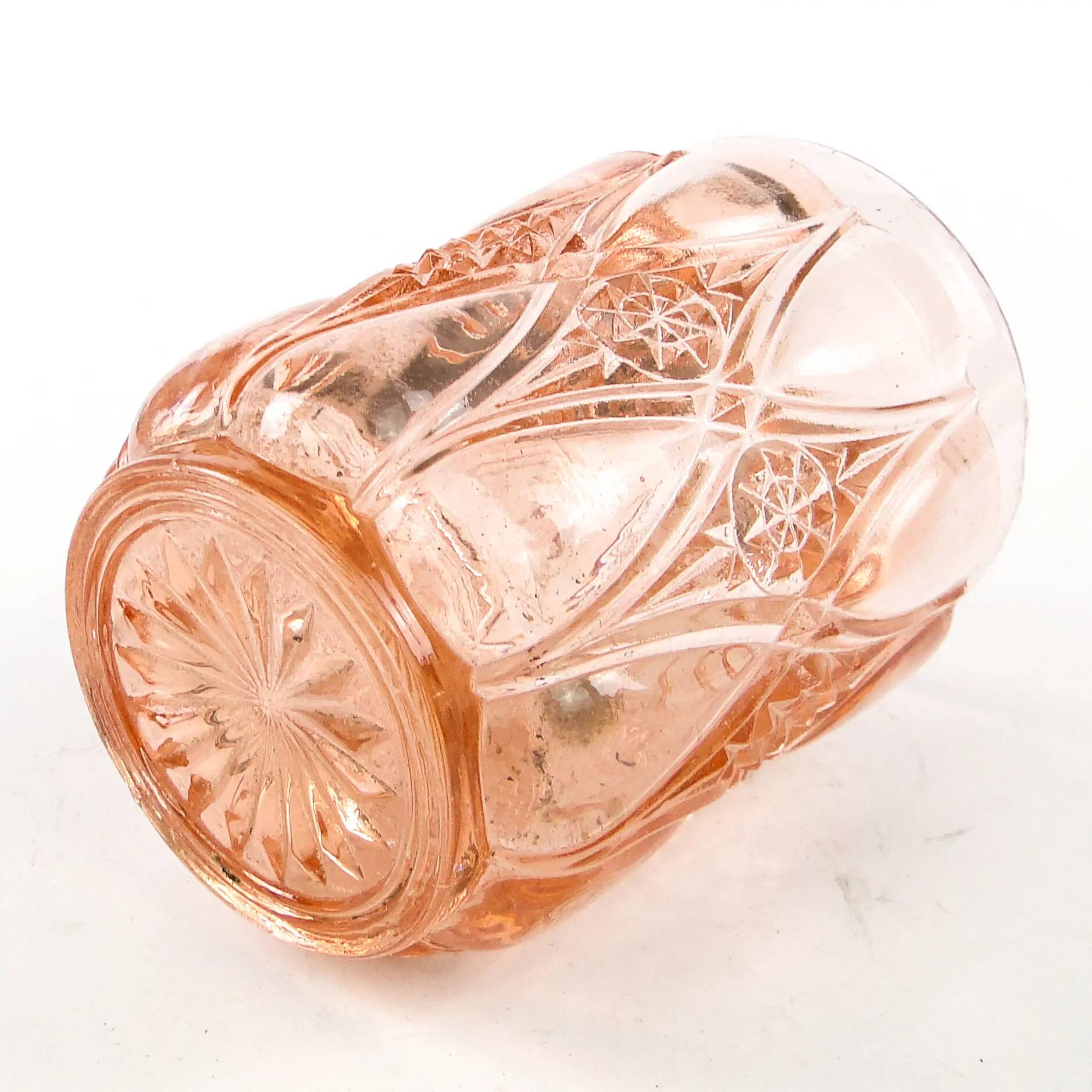 Mid-century modern vase, pressed rosé glass, Poland, 1950s