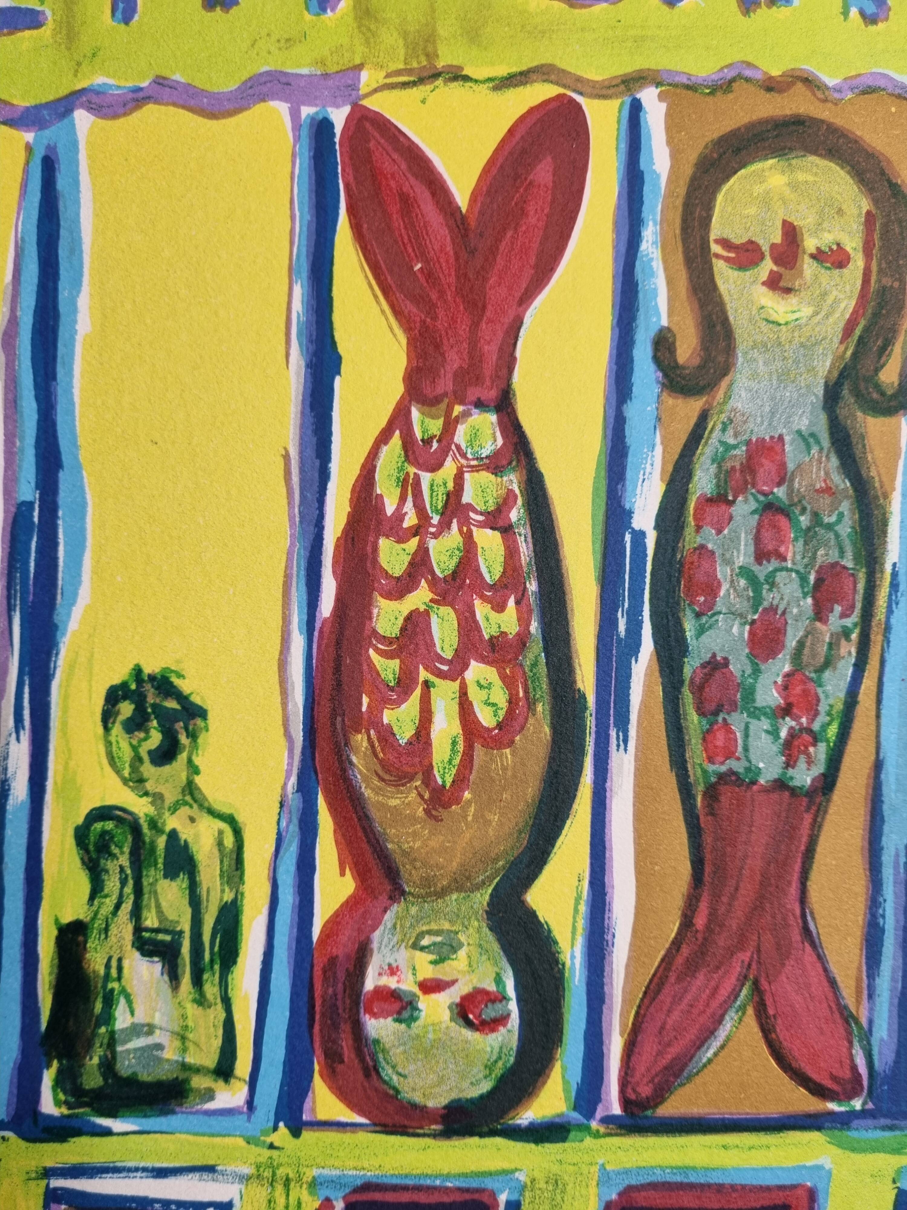 Lithograph, at the little bar, Beaujolais Nouveau, artist's proof, numbered signed, 76 x 55 cm