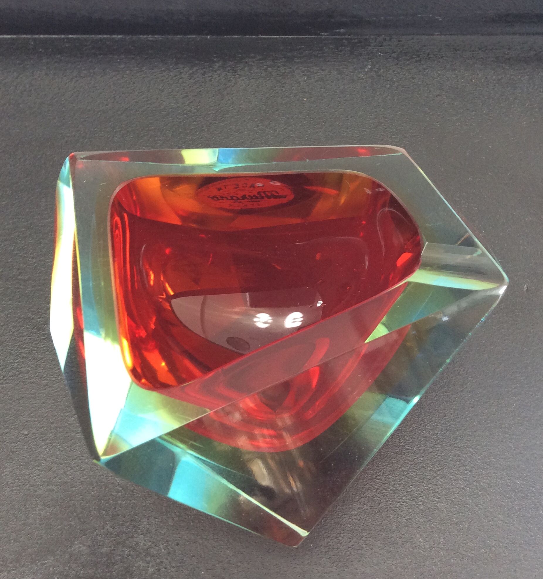 Empty vintage asymmetrical pocket Murano Sommerso by Flávio Poli