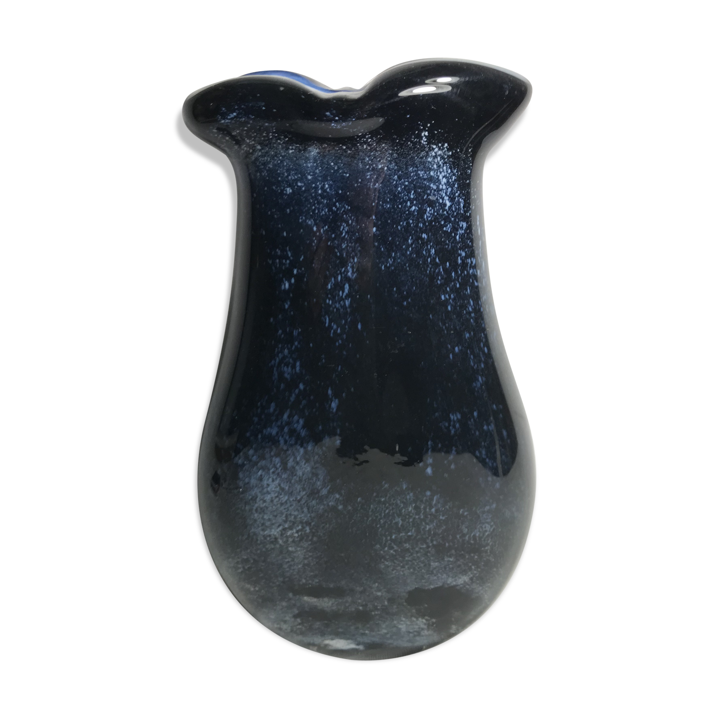 Old glass vase multilayer blue, white vintage interior