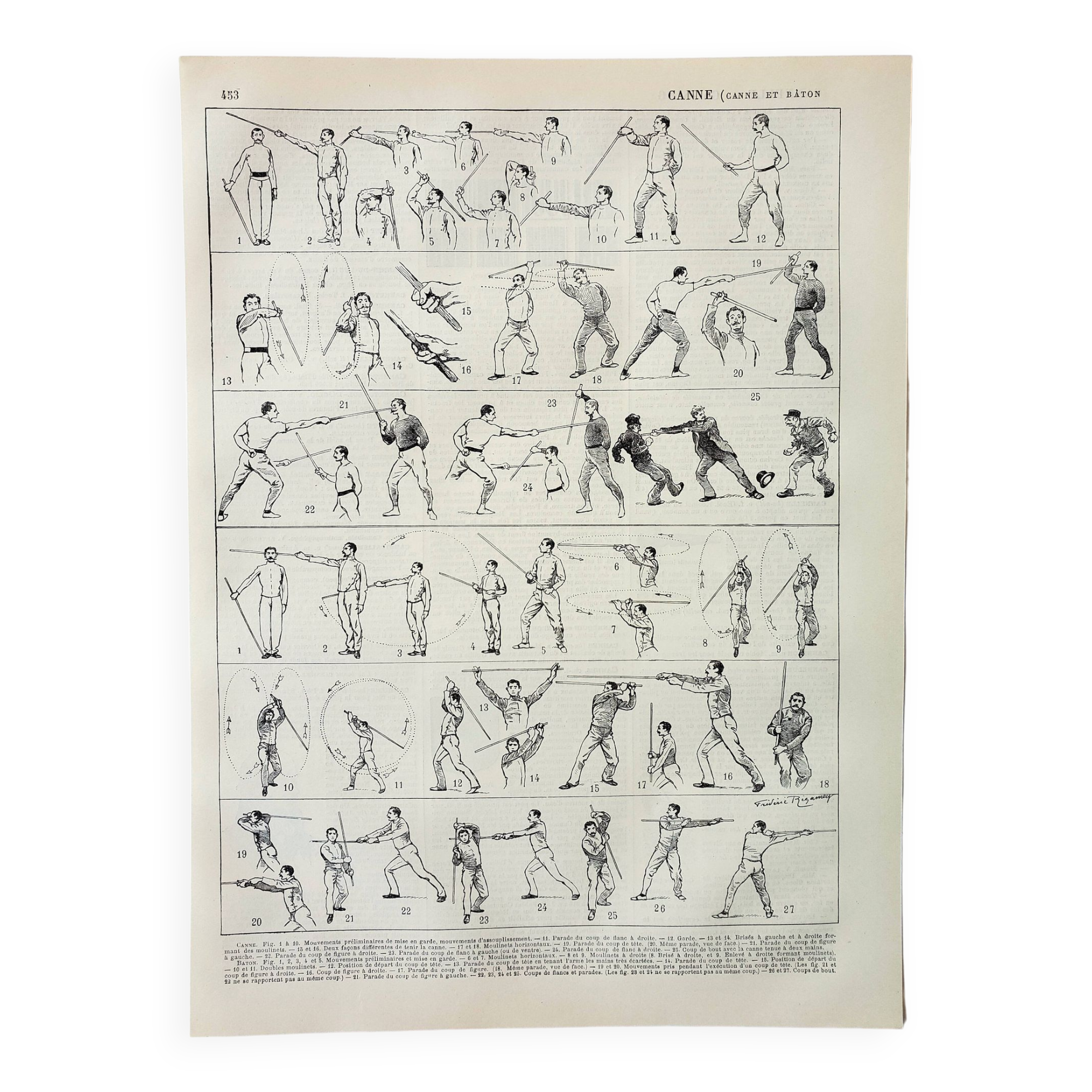 Gravure Ancienne originale XVIIIè Escrime Fencing planche 4