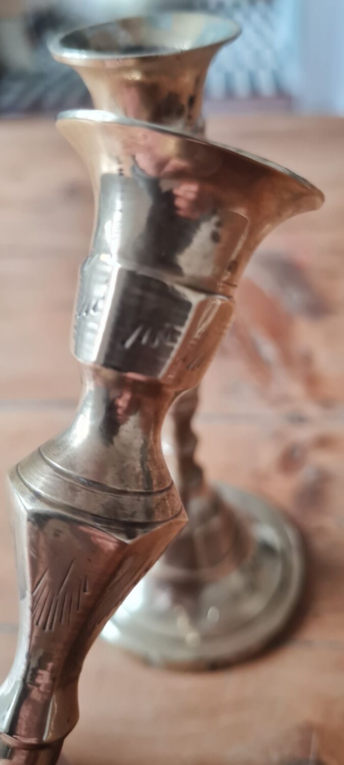 Pair of gilded brass candle holders