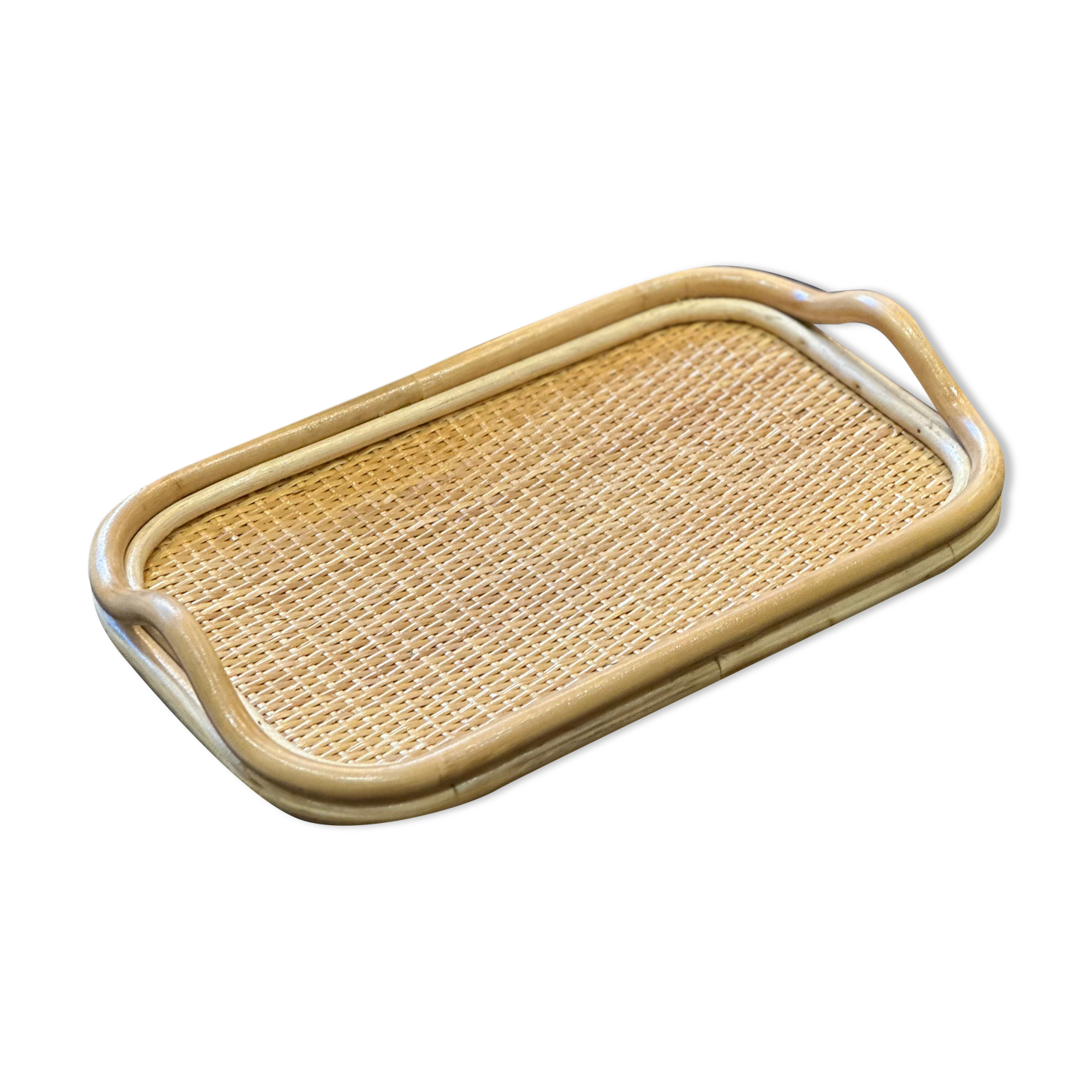 Large rattan and cane tray