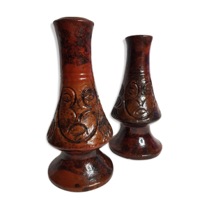 Paire de bougeoirs en - terre cuite