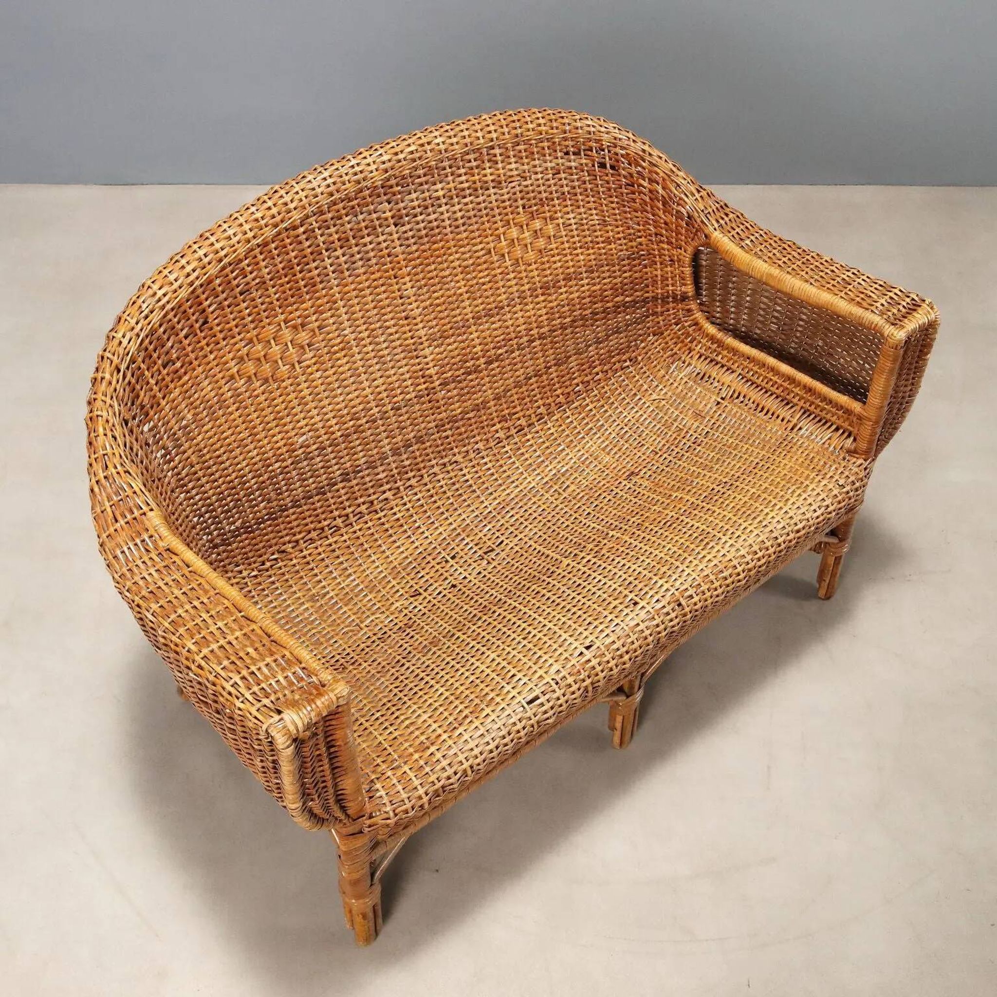 Canapé vintage en osier et bambou, design Italie, années 1950-1960