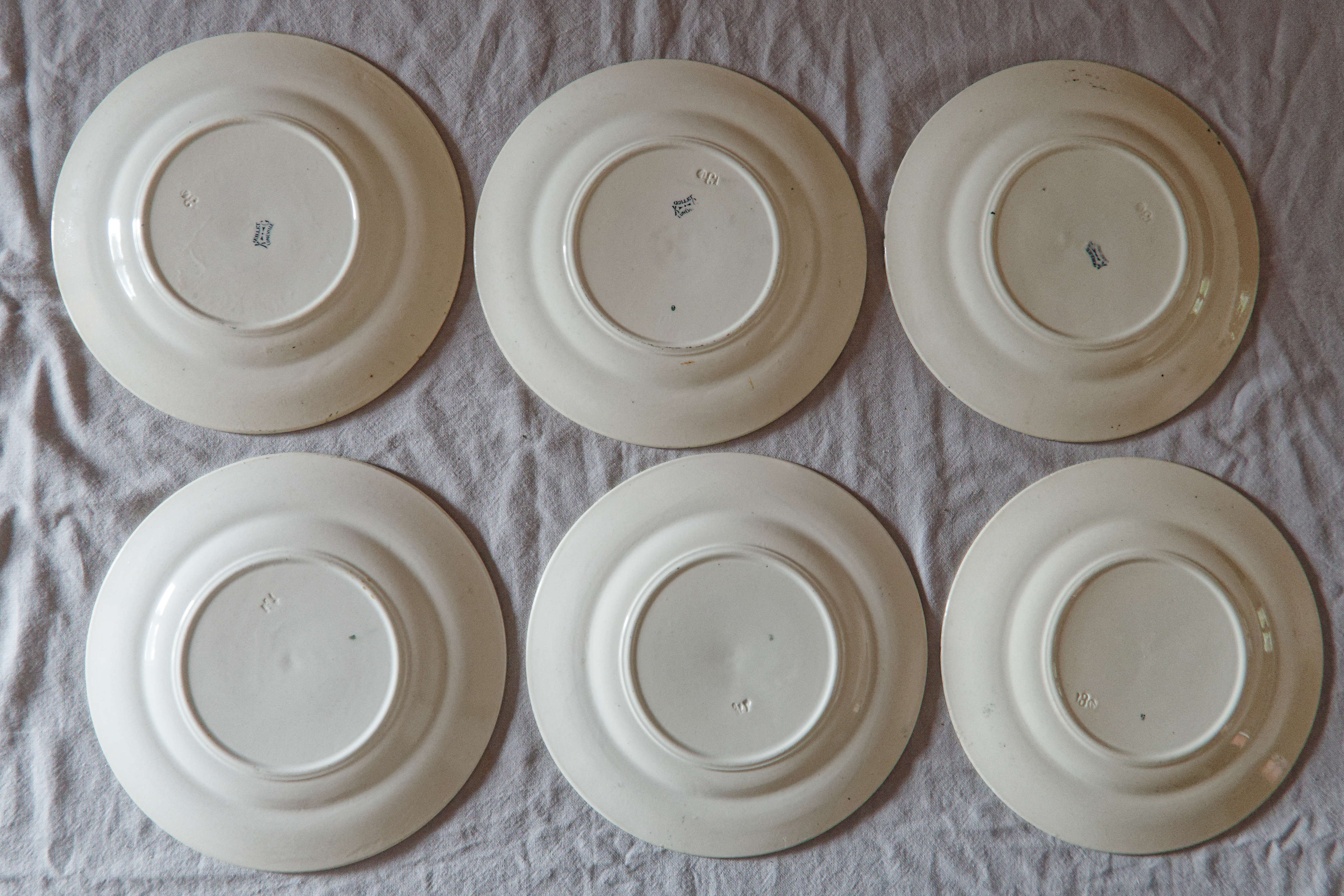 Lot 6 old iron earth dessert plates K&G Lunéville model carnations