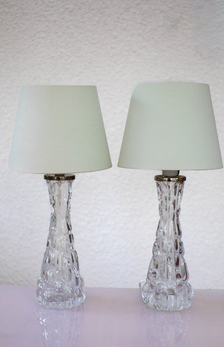 Crystal glass table lamps by Carl Fagerlund for Orrefors, Sweden.