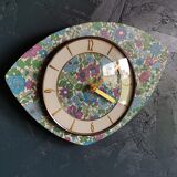 Vintage formica clock asymmetrical silent wall clock "Fleurie bleu violet"