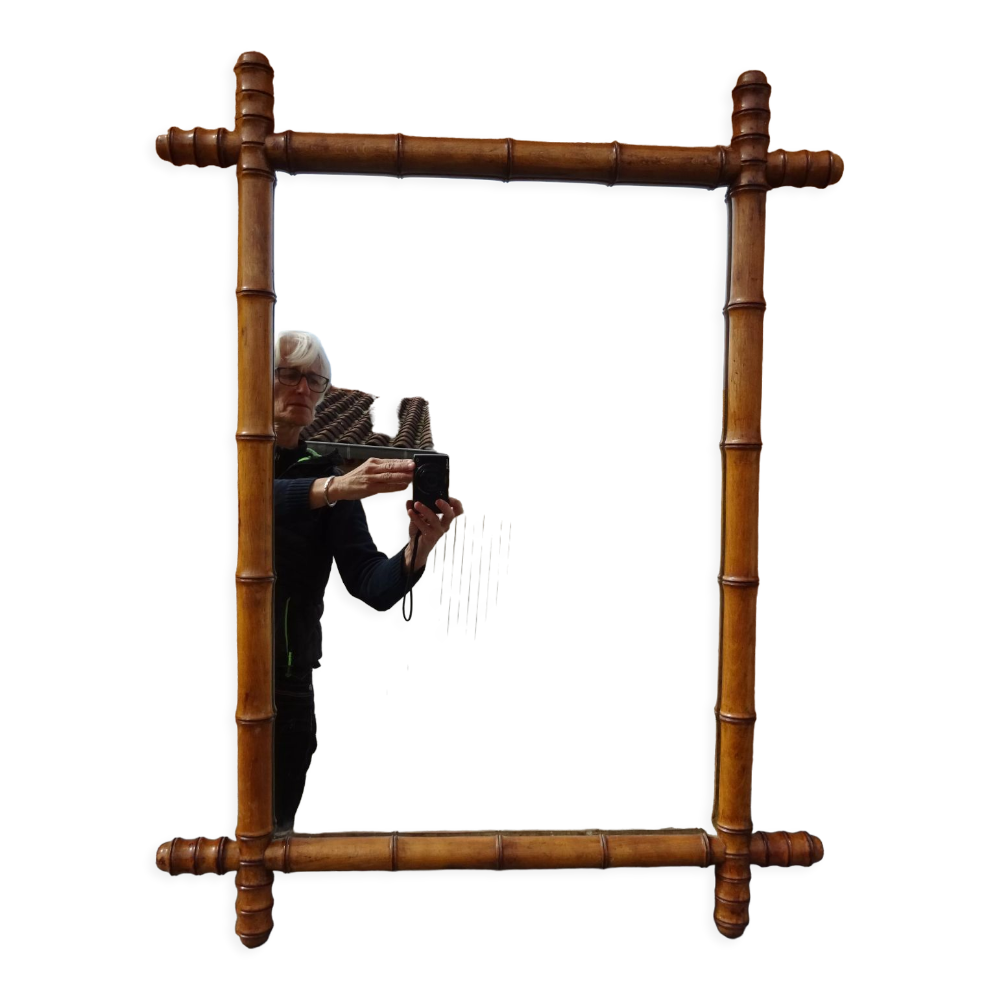 Old wood mirror bamboo 76 x 60 cm