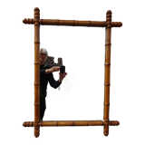 Old wood mirror bamboo 76 x 60 cm
