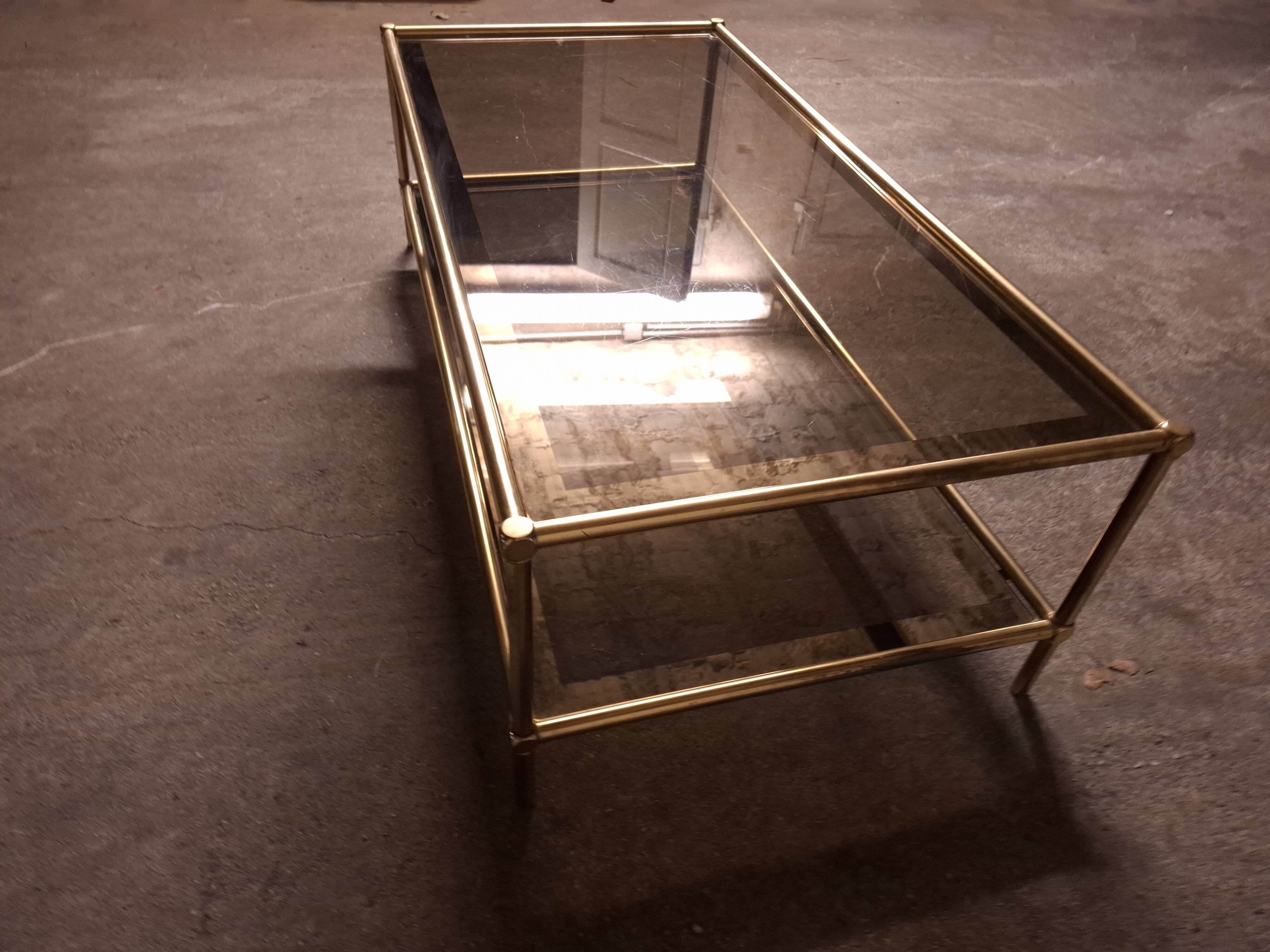 Vintage 80's brass coffee table, glass tops