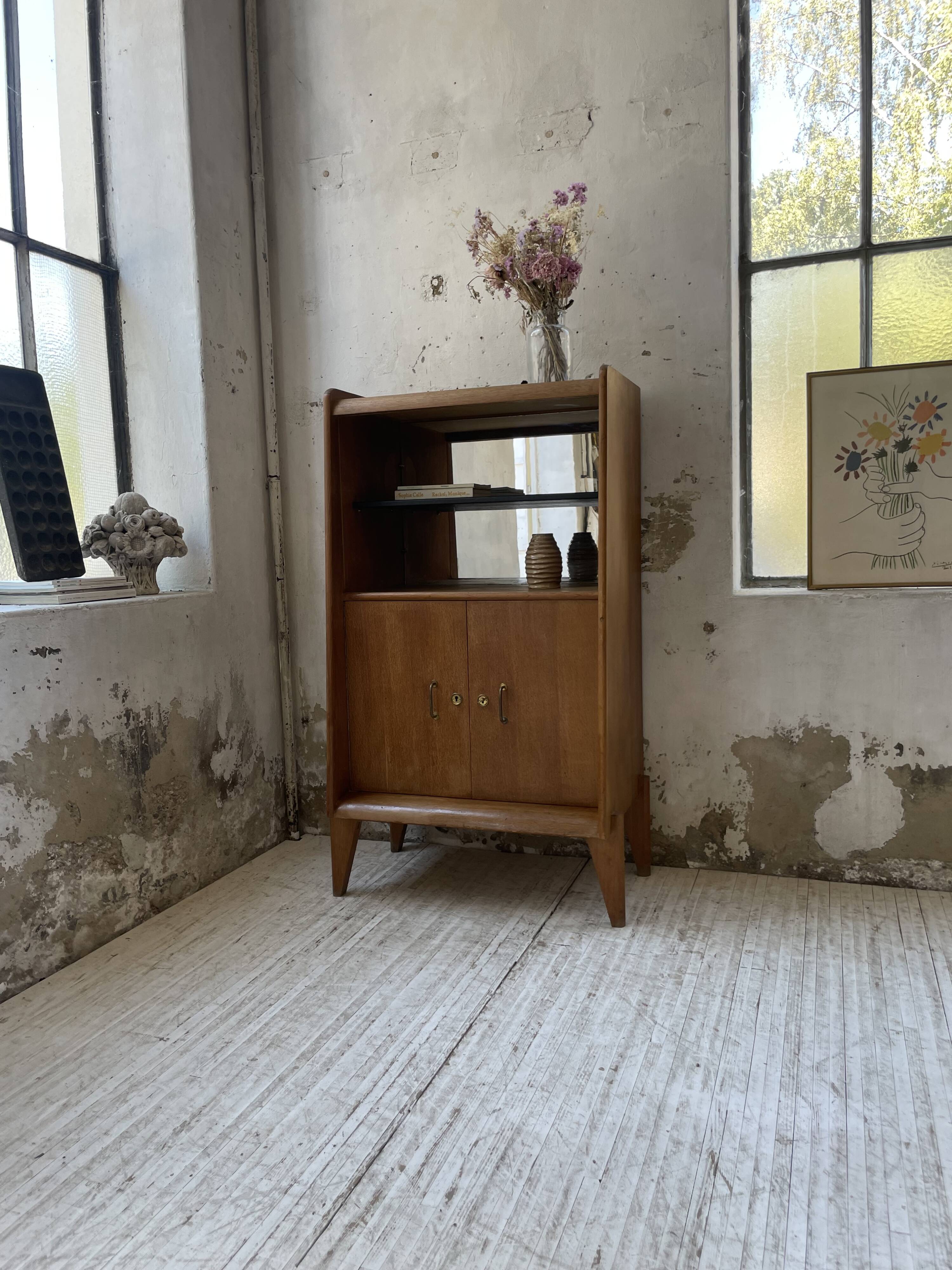 Meuble de rangement secrétaire chêne années 60