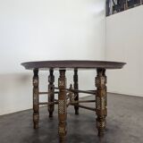 Moroccan table with painted sheet metal top and mother-of-pearl inlay