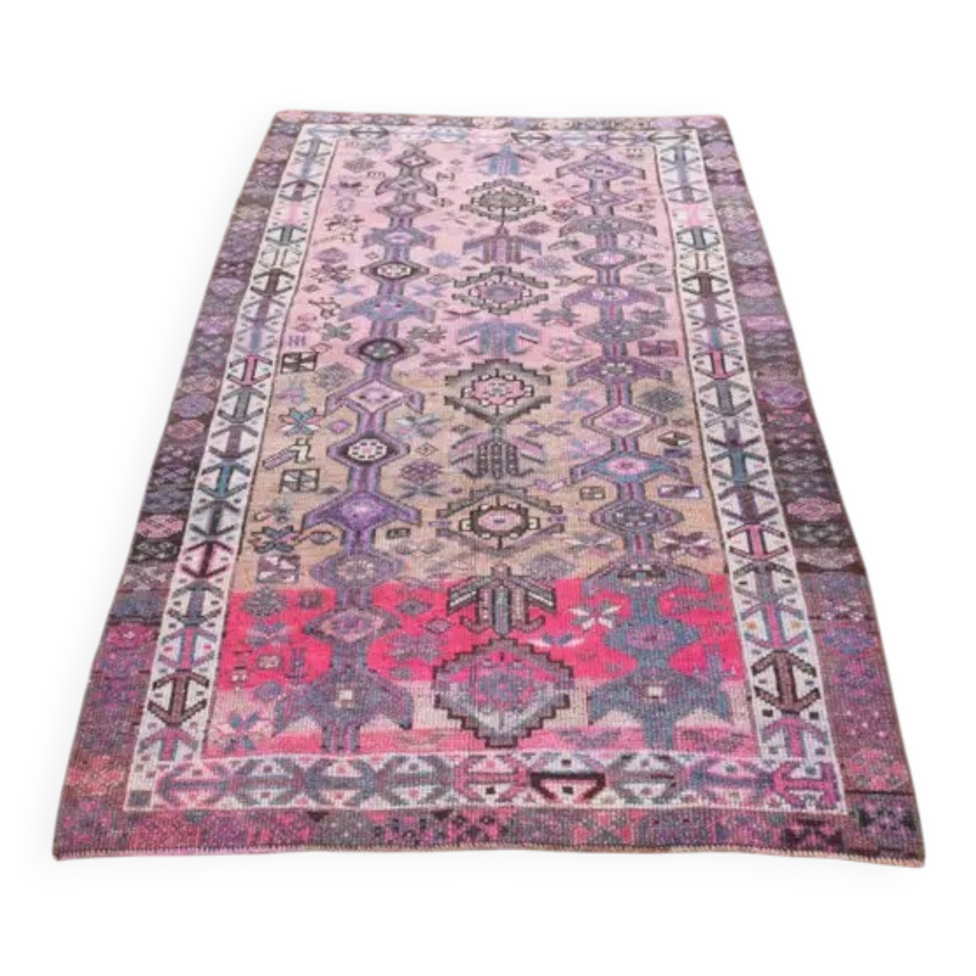 Vintage Turkish Oushak Handmade Cotton Pink Wool Area Rug 120x206