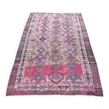 Vintage Turkish Oushak Handmade Cotton Pink Wool Area Rug 120x206