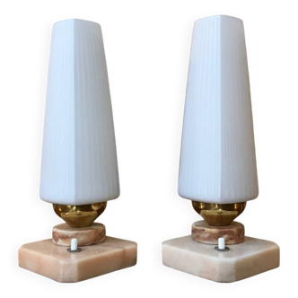 Lampes vintage en marbre et opaline années 60