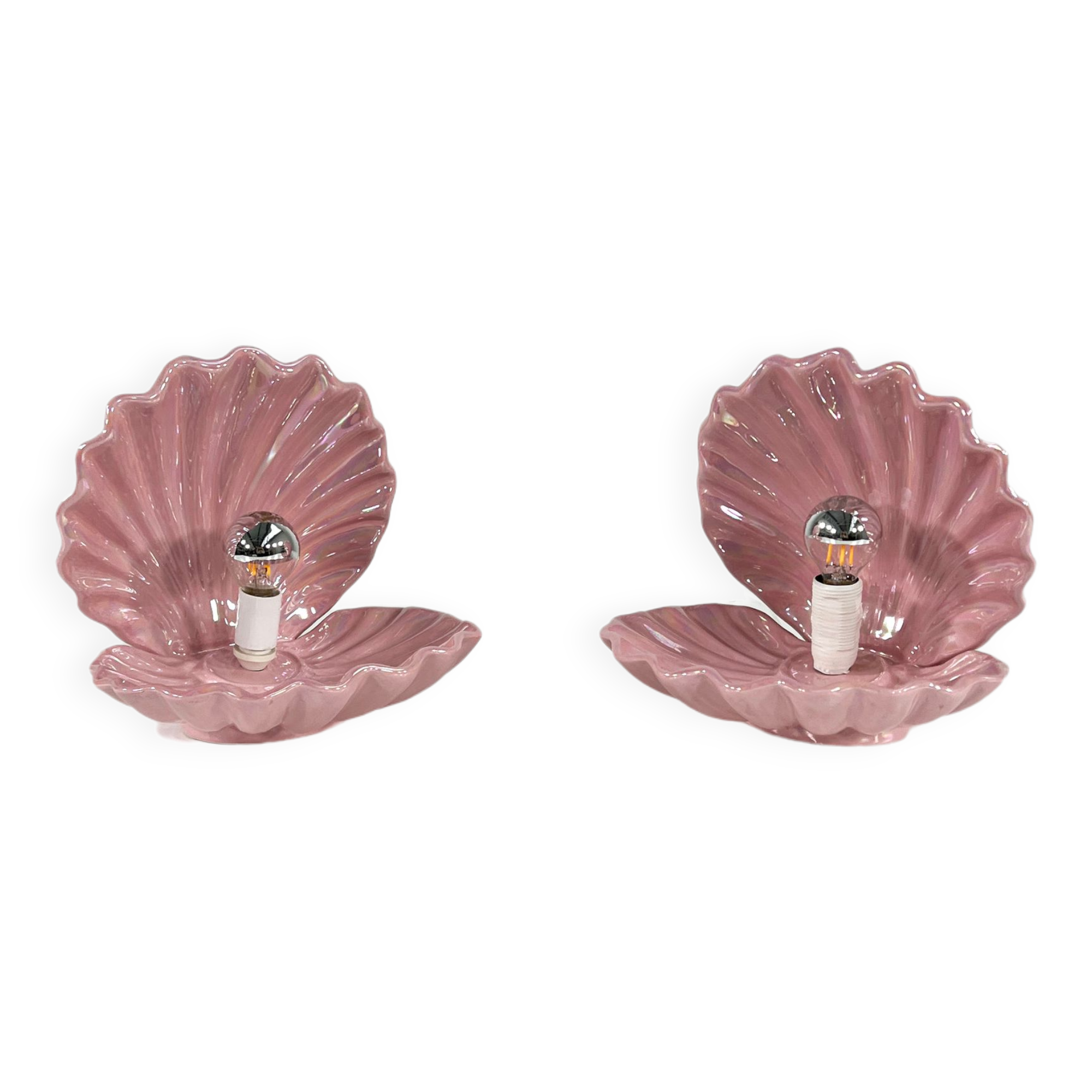 Pair of ceramic shell lamps, 1960
