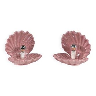 Paire de lampes coquillages en céramique, 1960