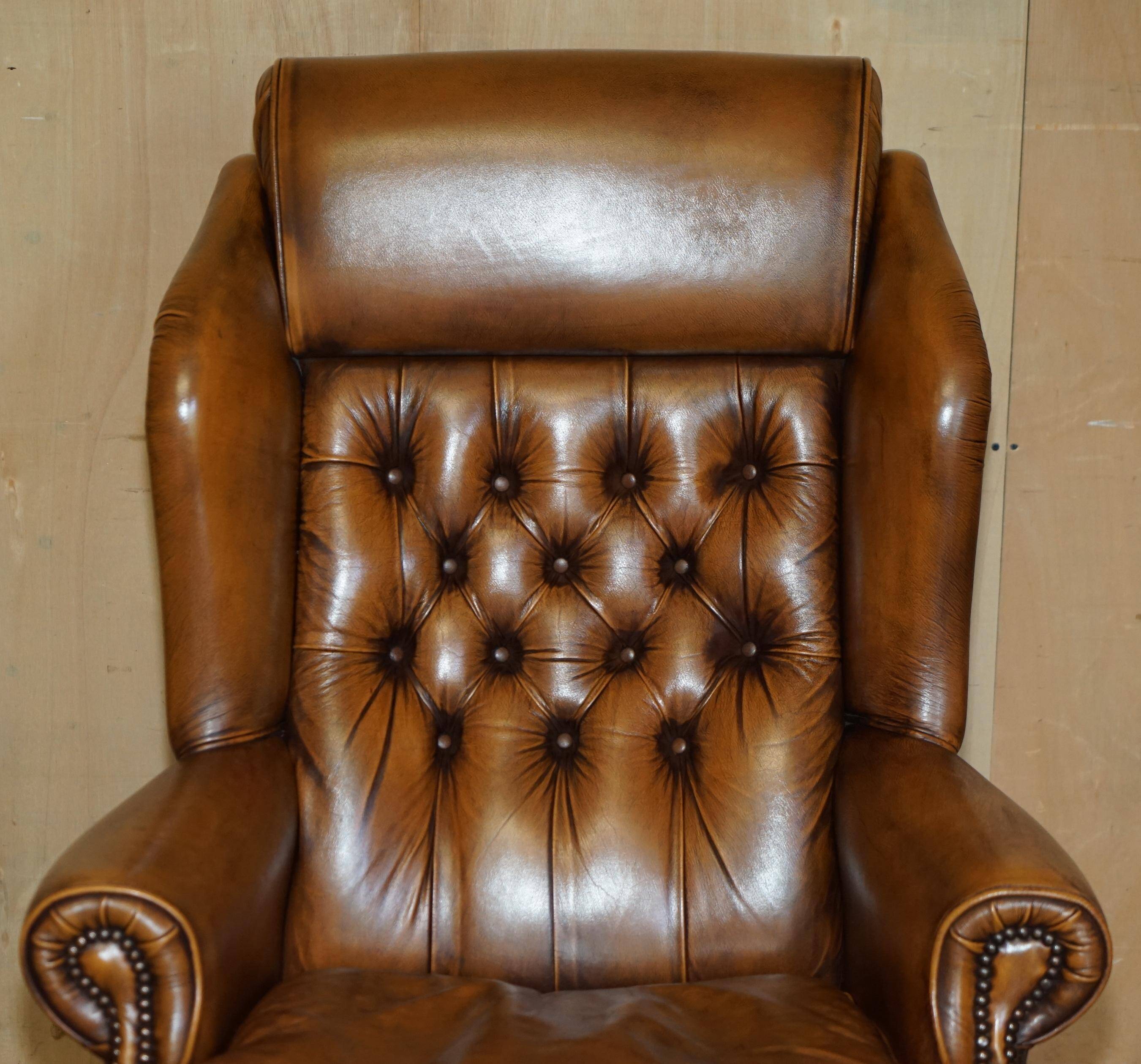 Captain's chair Chesterfield vintage leather with tufted wingback.