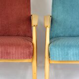 Restored Mid-Century Pink & Turquoise Beech Armchairs, 1960s, Set of 2