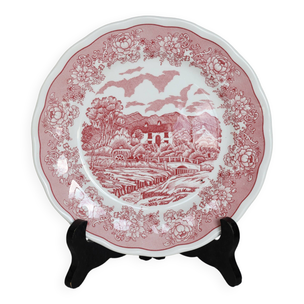 Assiette à dessert vintage N. Fontebasso – Décor campagne rouge