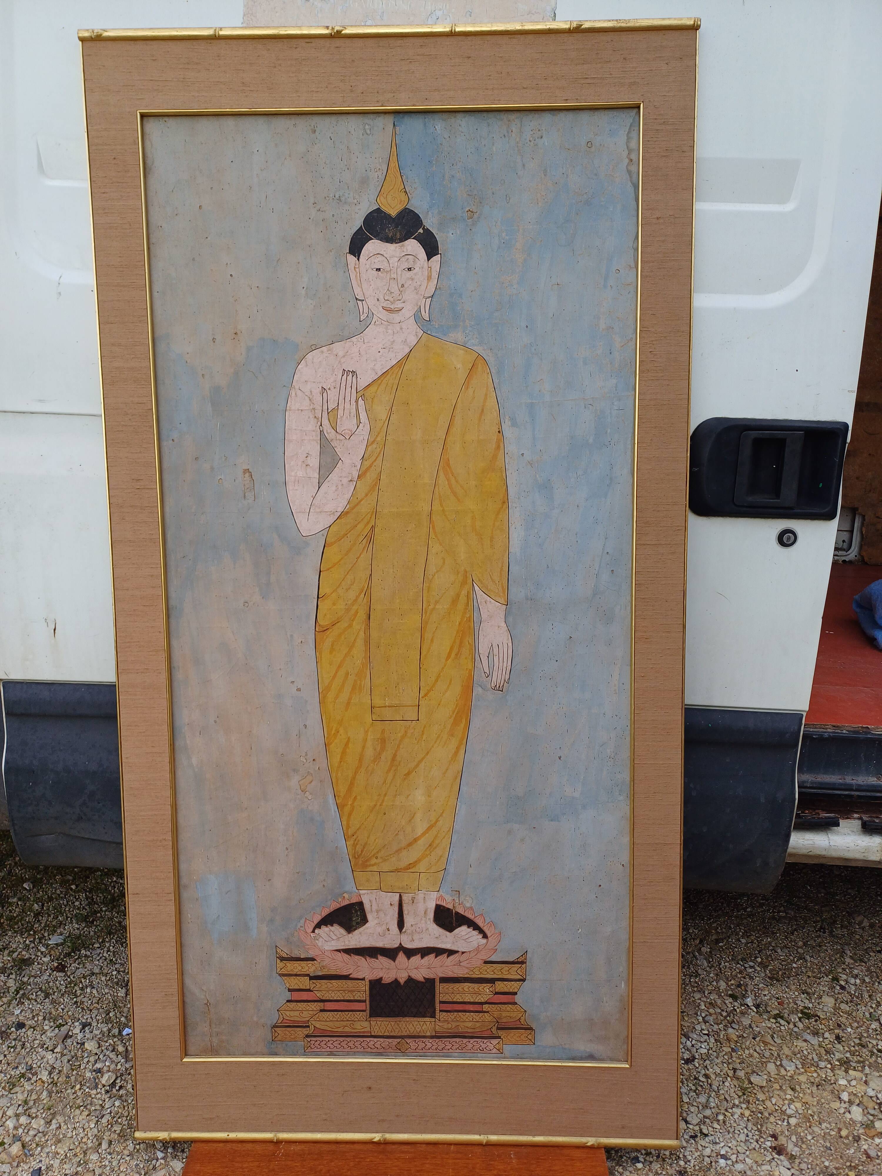 19th Century Silk Painting Buddha Thailand