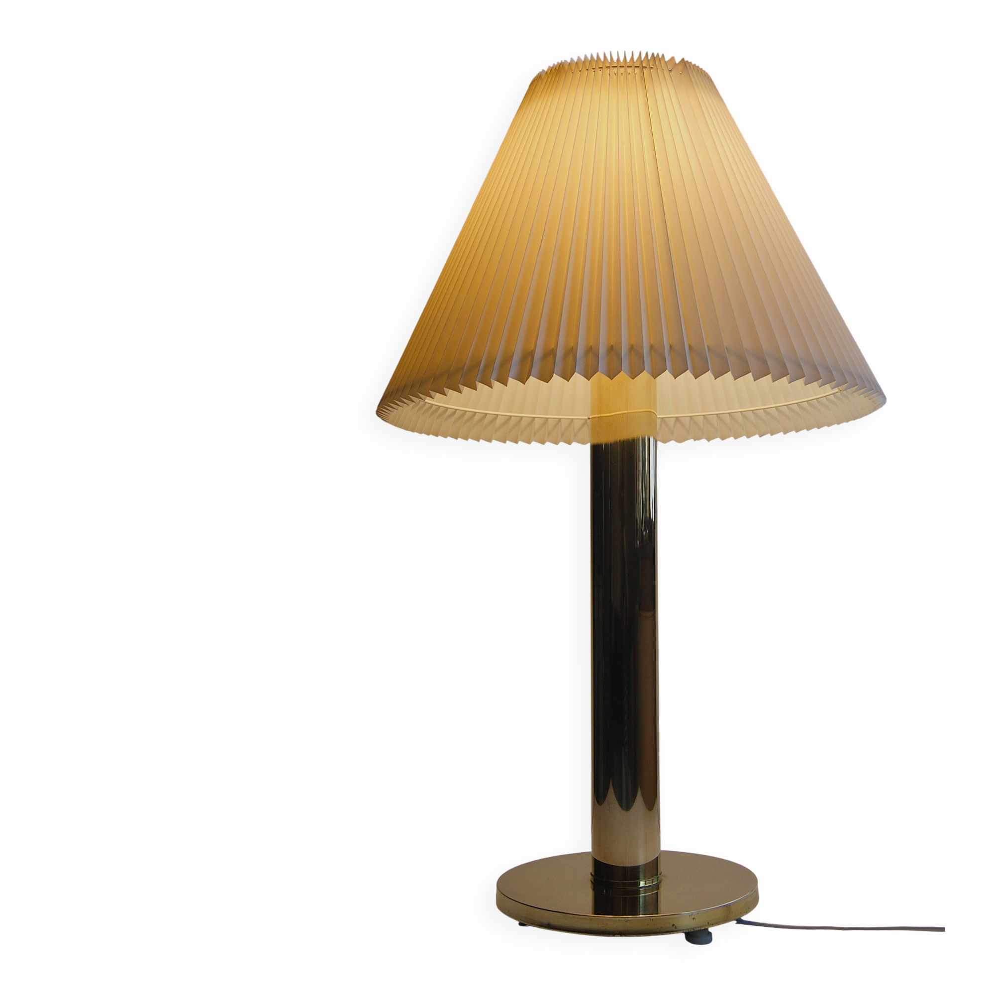 Giant vintage brass table lamp in cylindrical column design. Denmark 1960s