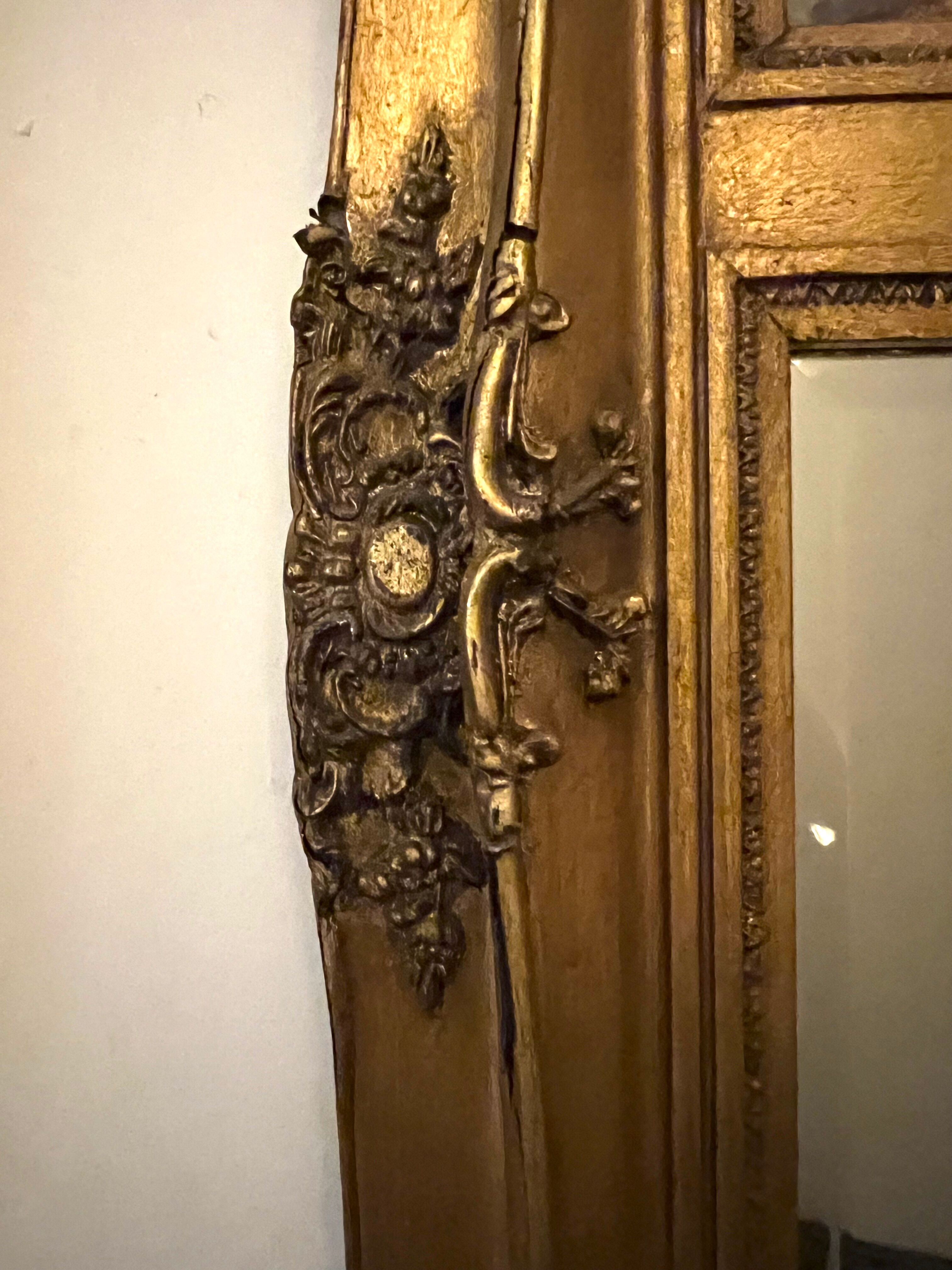 Mirror trumeau decorated with dogs hunting scene 80cm
