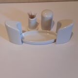 Set salt shaker, pepper tree and covered ceramic pot on small tray