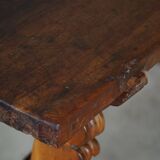 Brutalist table in antique Spanish solid oak and wrought iron, 19th century.