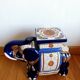 Stool or elephant plant stand in blue ceramic