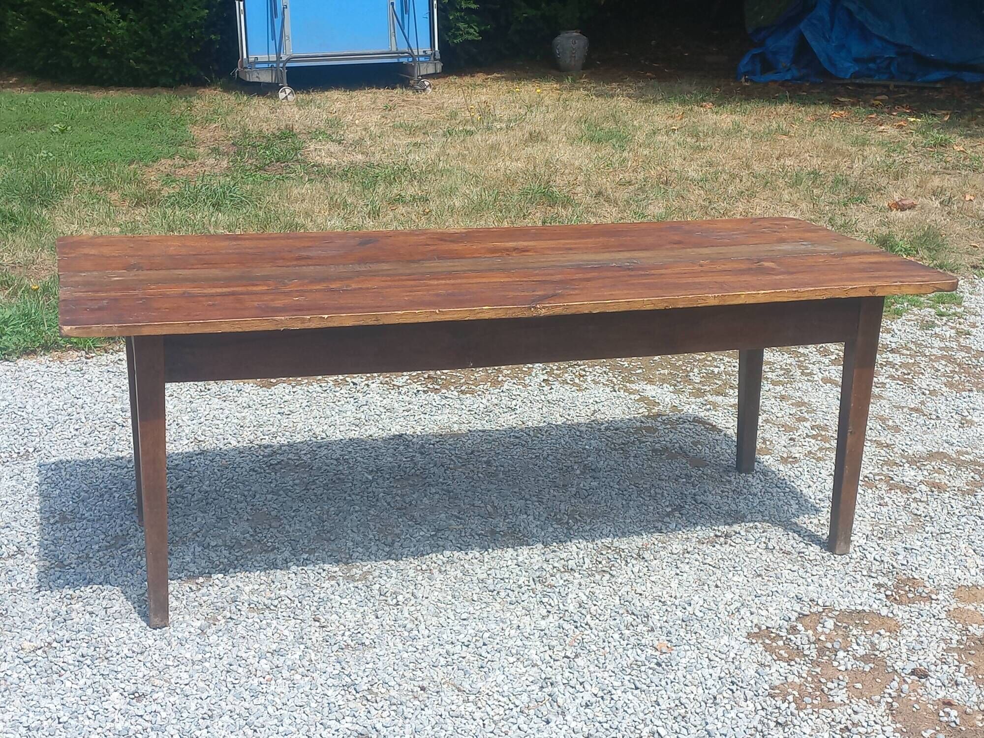 19th century farmhouse table in oak and poplar with spindle legs 198cm
