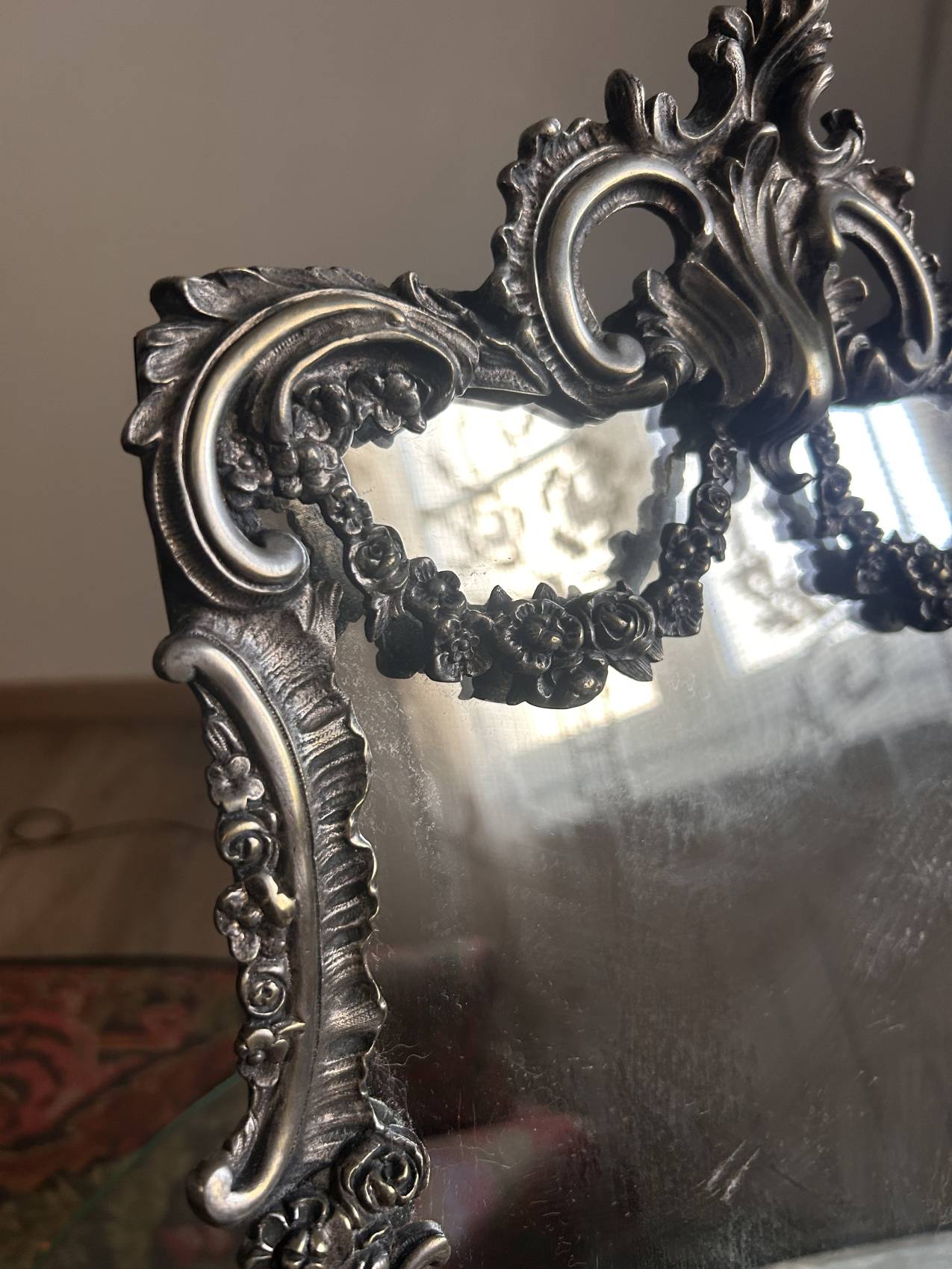 Large silvered bronze table mirror – 19th century – Louis XVI style