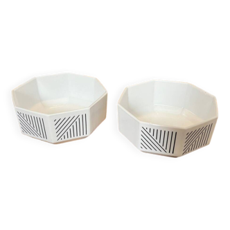 2 vintage hexagonal aperitif bowls arcopal France